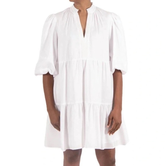 Emily McCarthy Frankie V Neck Puff Sleeve White Dress - Picture 1 of 5